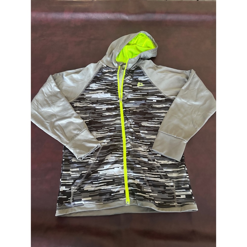 RBX Boys Performance Full Zip Hoodie Grey Black Lime Green Camo XL 18/20